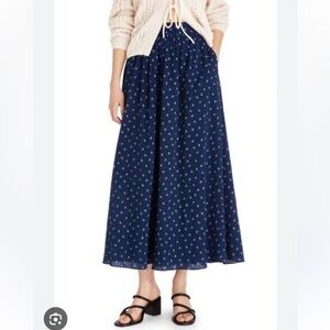 Madewell 1X Floral Print Maxi Skirt Indigo Navy Elastic Waist